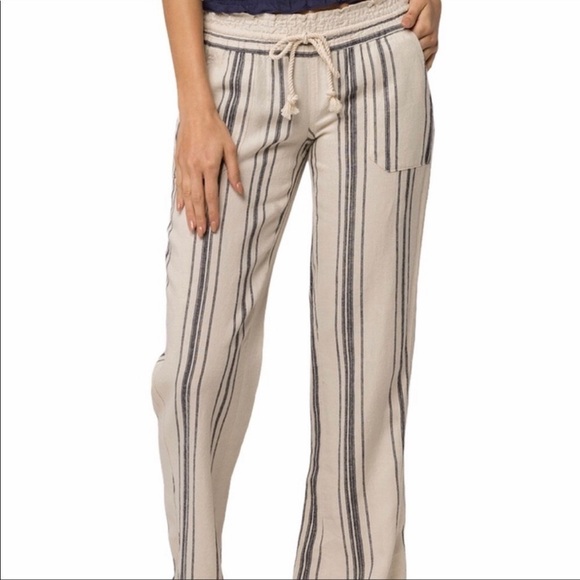 ROXY Oceanside Flare Striped Pants Size L Cotton Summer Surf Beach Vacation - Picture 7 of 16